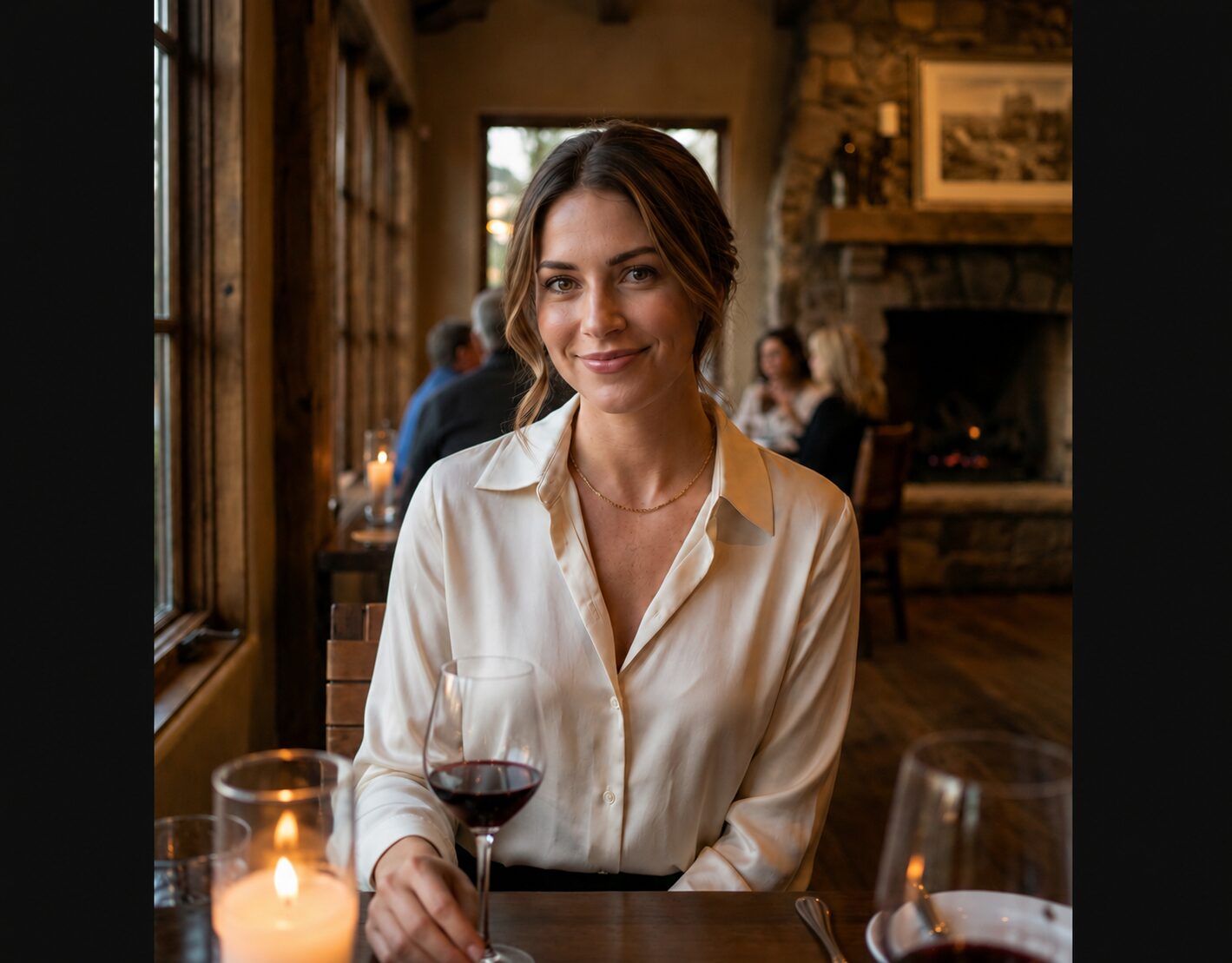 Warm natural smile in a restaurant setting